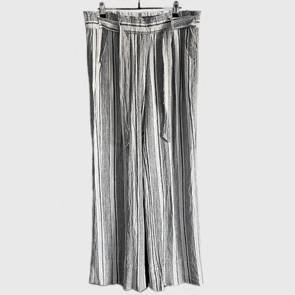 Jolt Black and White Striped Tie Waist Linen Blend Pants - Picture 2 of 12